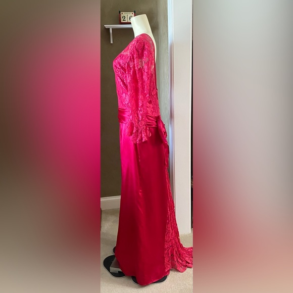 J.C. Penney Vintage 80s Pink Lace Satin Party Prom Dress size 11/12 - Picture 6 of 16